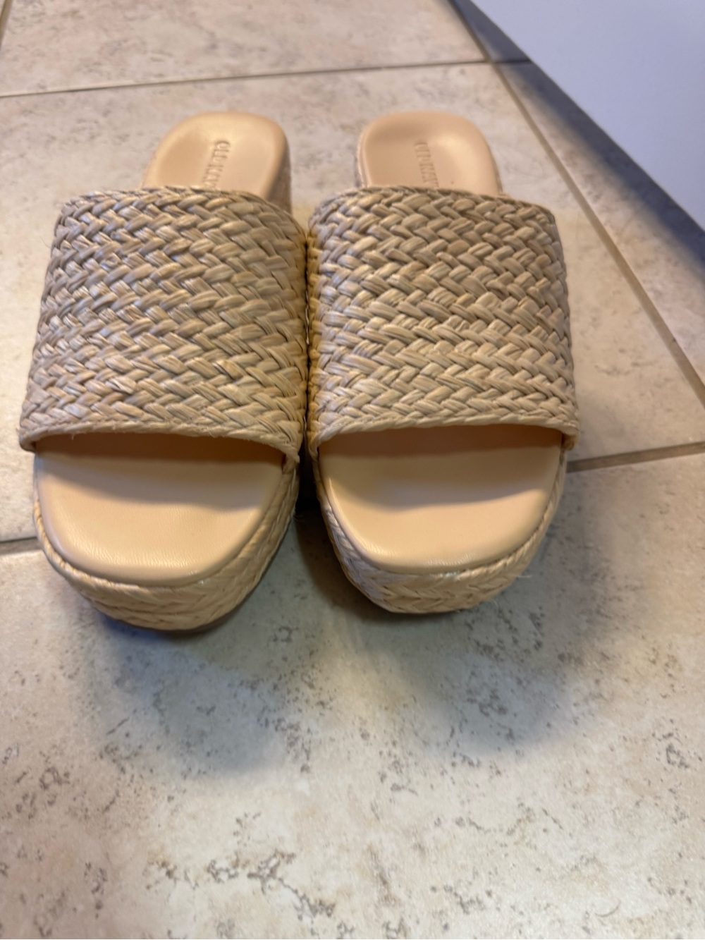 Old Navy Beige Woven Platform Slide Sandals